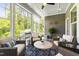 Comfortable sunroom with multiple windows offering beautiful backyard views at 102 Bella Rose Drive, Chapel Hill, NC 27517