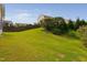 Lush backyard featuring a gentle slope, a manicured lawn, and partial wooden privacy fence at 105 Putters Ct, Durham, NC 27703