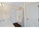 Bright bathroom featuring a shower with shower curtain at 105 Putters Ct, Durham, NC 27703