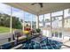 Relaxing screened porch features comfortable seating, a ceiling fan, and views of the backyard at 105 Putters Ct, Durham, NC 27703