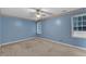 Bedroom features plush carpeting, bright blue walls, and dual windows allowing ample natural light at 105 Trailwood Ct, Chapel Hill, NC 27516