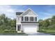 Two-story home with neutral siding, black shutters, and a two-car garage in a Gathering-friendly neighborhood at 108 Fishing Pier Way, Lillington, NC 27546