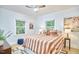 Bright bedroom with hardwood floors, ceiling fan, and two windows at 126 Weaver Rd, Chapel Hill, NC 27514