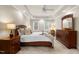 Spacious bedroom with a king bed, a tray ceiling, dresser and windows at 1332 Kinsdale Dr, Raleigh, NC 27615