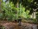 Serene backyard scene with lush greenery, stone paving, and a classic bird bath at 1706 Rangecrest Rd, Raleigh, NC 27612