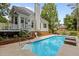 Beautiful backyard featuring a luxurious in-ground swimming pool, a manicured lawn, and lush landscaping at 2001 Dobson Ct, Raleigh, NC 27612