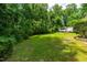 Green backyard with view of camper and bordering greenery and trees, offering a private and natural setting at 228 Birch Creek Dr, Fuquay Varina, NC 27526
