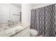 Bathroom featuring granite countertop on vanity, neutral paint and shower curtain at 2801B Cannada Ave, Durham, NC 27704
