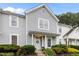 Charming home featuring a light gray exterior, well-maintained landscaping, and a welcoming front porch at 3021 White Cloud Cir, Apex, NC 27502