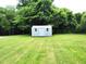 Well-maintained backyard features a storage shed and plenty of space for gardening or outdoor activities at 404 Oakgrove Dr, Graham, NC 27253