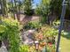 Landscaped backyard with flowering plants, walking path, and lush greenery at 461 Cedar Pond Ct, Knightdale, NC 27545