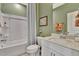 Bathroom with a tub and shower combination, featuring a white vanity and sink at 5028 Jowetts Walk Dr # 24, Cary, NC 27519