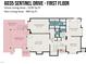 First floor layout showcasing the primary bedroom, living room, eat-in kitchen, dining room, and outdoor spaces at 6035 Sentinel Dr, Raleigh, NC 27609