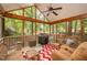 Relaxing screened porch with comfortable seating, ceiling fan and exterior views surrounded by trees at 6035 Sentinel Dr, Raleigh, NC 27609