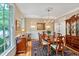 Traditional dining room featuring a chandelier, wainscoting, and a polished wood table with seating for six at 101 Collinson Dr, Chapel Hill, NC 27514