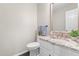 Charming powder room with granite countertop, modern fixtures, and a clean, stylish design at 106 Ridgepath Way, Cary, NC 27511