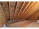 Unfinished attic featuring exposed wooden beams and plywood at 109 Henrys Ridge Rd, Pittsboro, NC 27312