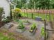 Metal trough raised garden beds in a fenced-in area in the backyard at 109 Henrys Ridge Rd, Pittsboro, NC 27312