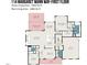 Detailed first-floor plan showcasing the layout of living spaces, kitchen, bedrooms, and outdoor areas at 114 Margaret Mann Way, Pittsboro, NC 27312