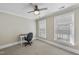 Bright bedroom with neutral carpet, a ceiling fan, and lots of natural light at 1300 Heritage Club Ave, Wake Forest, NC 27587