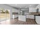 Open concept kitchen offers white cabinetry, a center island, stainless appliances and easy access to the backyard at 191 Ethel Ln, Angier, NC 27501