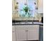 Close up of the kitchen sink with a decorative window and hanging plant at 2221 Delaney Dr # 112, Burlington, NC 27215