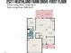 First floor plan showing layout with measurements of living areas and garage at 2521 Heathland Farm Dr, Fuquay Varina, NC 27526