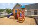 Community playground with a slide and various climbing and play elements for children at 2521 Heathland Farm Dr, Fuquay Varina, NC 27526