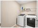 Functional laundry room features a front-load washer and dryer, plus wire shelving for storage at 328 Avery Meadows Dr, Smithfield, NC 27577
