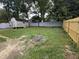 Spacious backyard featuring new wooden fence, shed, and established trees and shrubs at 3825 Old Coach Rd, Raleigh, NC 27616