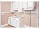 A functional kitchen area with bright cabinetry, a sink, and potential for customization and improvement at 504 Delaware Ave, Burlington, NC 27217