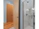 Modern bathroom features a glass-enclosed shower with white tiles and contemporary fixtures at 515 N Mangum St # 41, Durham, NC 27701