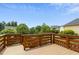 Outdoor deck space with wood railing, perfect for entertaining with a view of the surrounding trees and neighborhood at 59 Tobacco Farm Way, Chapel Hill, NC 27516