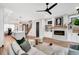 Open-concept living space with fireplace, modern furnishings, and seamless flow to the kitchen at 606 Velma Hopkins Ln, Raleigh, NC 27603
