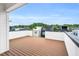 A spacious rooftop deck featuring wood-look decking and white siding offers relaxing space with neighborhood views at 606 Velma Hopkins Ln, Raleigh, NC 27603