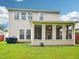 View of the backyard with a screened-in porch, lawn, and the exterior of the two story home at 611 Ashbrittle Dr, Rolesville, NC 27571