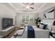 Comfortable bedroom with a ceiling fan, a cozy bed, and a serene atmosphere at 85 Pebble Creek Dr, Franklinton, NC 27525
