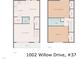 Layout for first and second floors, including kitchen, bedrooms, and bathrooms at 1002 Willow Drive Dr # 37, Chapel Hill, NC 27514