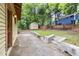 Backyard view of shed, building, and manicured landscape at 1008 Dorothea Dr, Raleigh, NC 27603