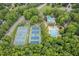 Aerial view featuring a community pool, tennis courts and parking at 103 Lochwood West Dr, Cary, NC 27518