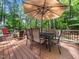 Spacious back deck with a dining table under a large umbrella, perfect for outdoor entertaining at 103 Lochwood West Dr, Cary, NC 27518