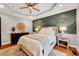 Bedroom boasts tray ceilings, designer accent wall and plush carpet and lots of natural light at 1216 Miracle Dr, Wake Forest, NC 27587