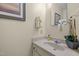 Bathroom sink with neutral color palette at 122 Blackcherry Ln, Chapel Hill, NC 27514