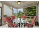 Cozy screened-in porch with a glass table and seating, perfect for outdoor enjoyment at 1374 Patriot Points Way, Fuquay Varina, NC 27526