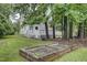 Backyard with lush greenery, a deck, and a space for gardening at 2012 Stadium Dr, Durham, NC 27705