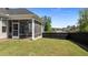 Picture of the backyard showcasing a screened porch, black fence, and green lawn at 2012 Sweet Samson St, Wake Forest, NC 27587