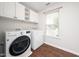 Convenient laundry room with modern washer and dryer, complemented by cabinet storage at 202 Homestead Park Dr, Apex, NC 27502