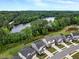 Aerial shot of lakeside homes, lush landscaping, and scenic views at 2426 Heron Watch Pl, Fuquay Varina, NC 27526