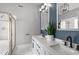 Bathroom features double sinks, white countertops and cabinets and an enclosed shower at 321 Commons Walk Cir, Cary, NC 27519