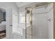 Bathroom view showcases the shower, bathtub and stained glass window at 321 Commons Walk Cir, Cary, NC 27519